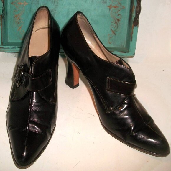 Rare Style Vintage Salvatore Ferragamo Black Leather Heels 8C - Picture 5 of 14